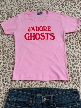 Lonely Ghost J’Adore Ghosts Pink Graphic Tee Medium Coquette Y2K